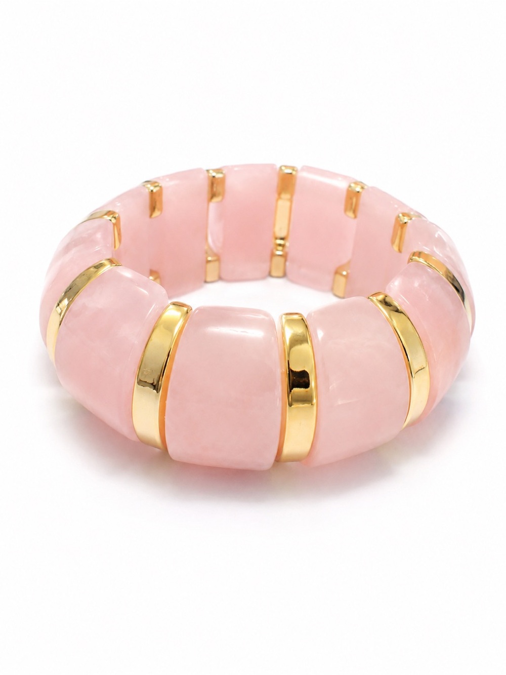 New Chunky Pink Acrylic Stretch Bracelet‎ Gold Tone Statement